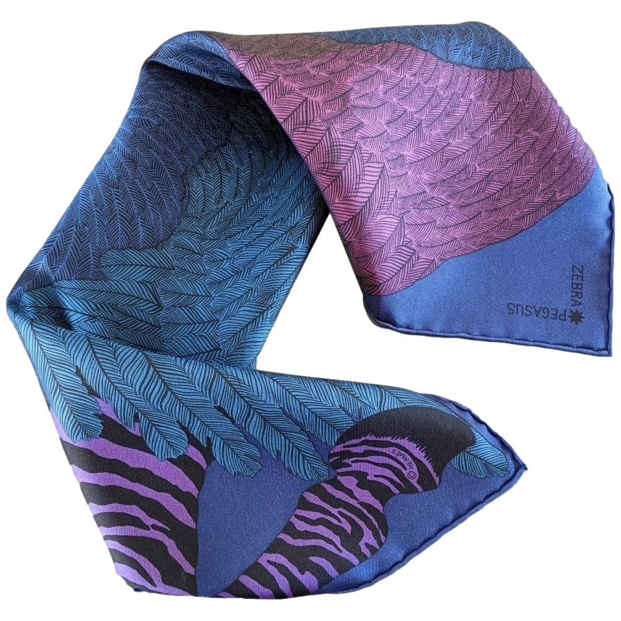 Hermes cw12 Marine/Prune/Violet Zebra Pegasus by Alice Shirley Twill Gavroche 45 cm