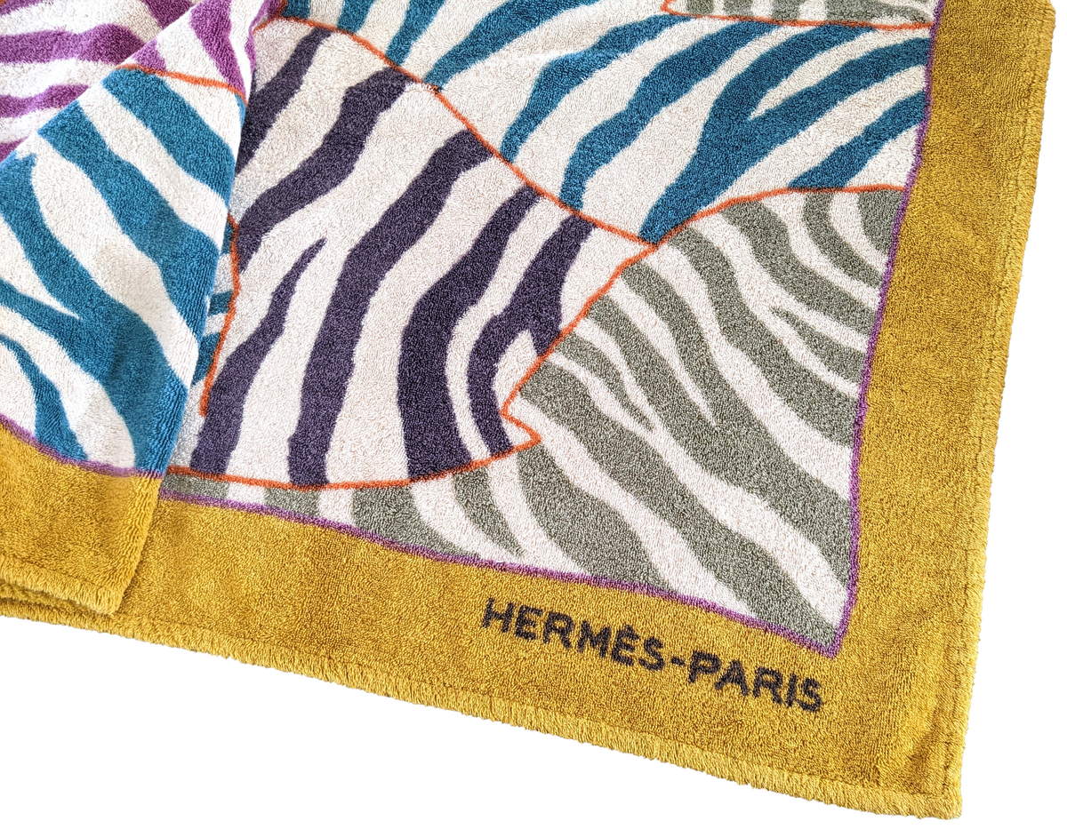 Hermes Multicolore/Orange " Zebres " Tapis de Plage Terry Beach Towel 150 x 90cm