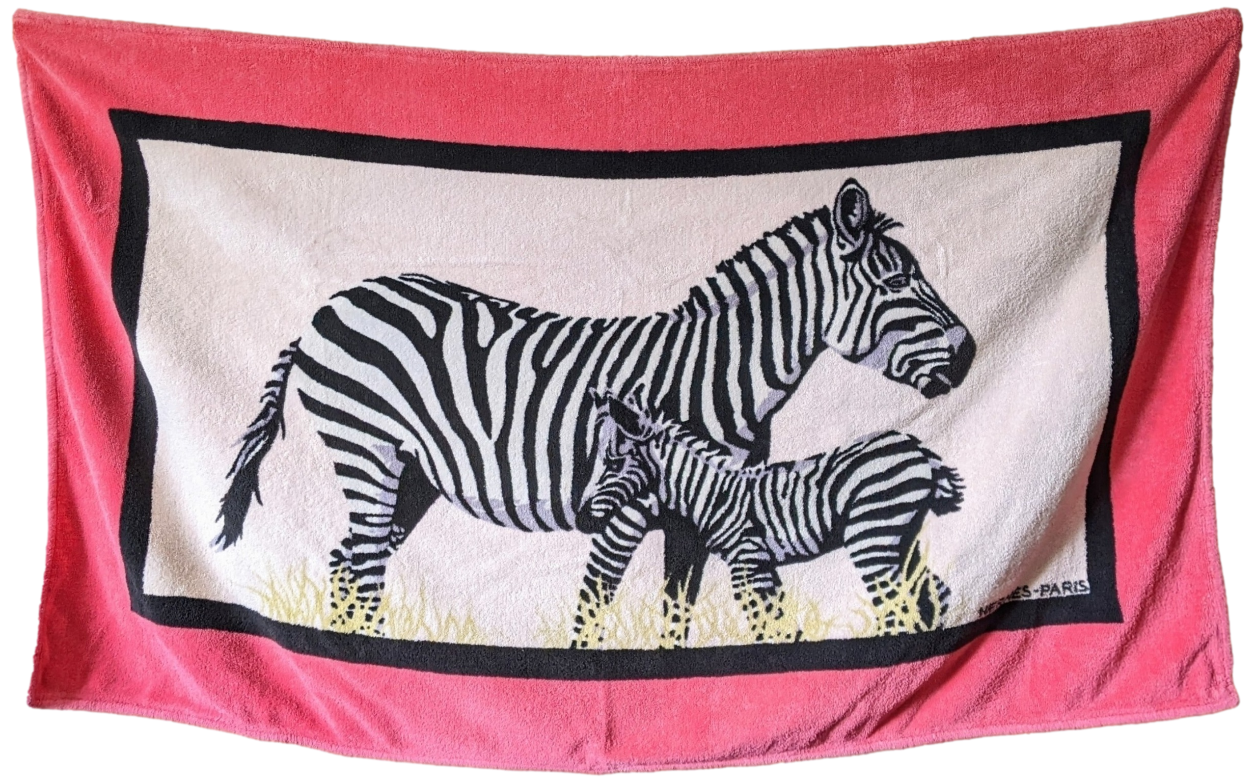 HERMES Rose ZEBRES Tapis de Plage Terry Beach Towel 90 x 150 cm