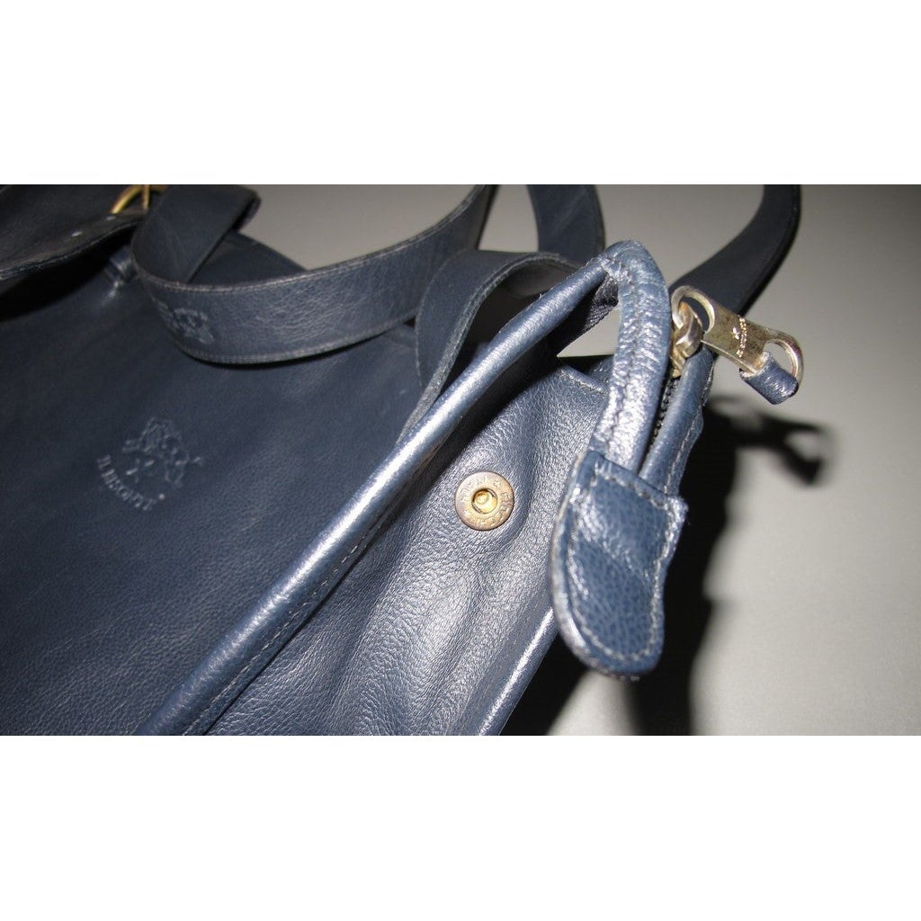 Il Bisonte 1980s Dark Blue Leather Briefcase GM - poupishop