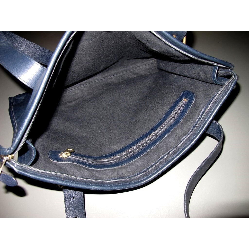 Il Bisonte 1980s Dark Blue Leather Briefcase GM - poupishop