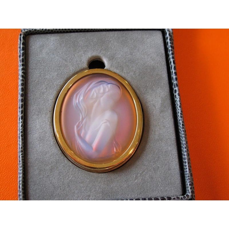 Lalique Art Deco Opalescent Art Deco Lady Poured Crystal Brooch, Box! - poupishop