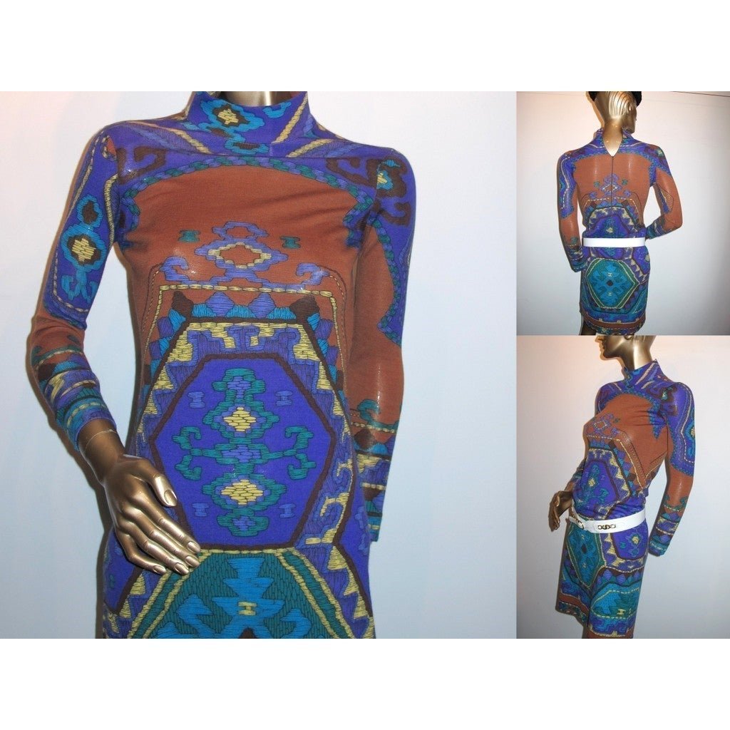 Leonard Couture 1960s-1970s Violet/Brique Woolen Dress SzS - poupishop