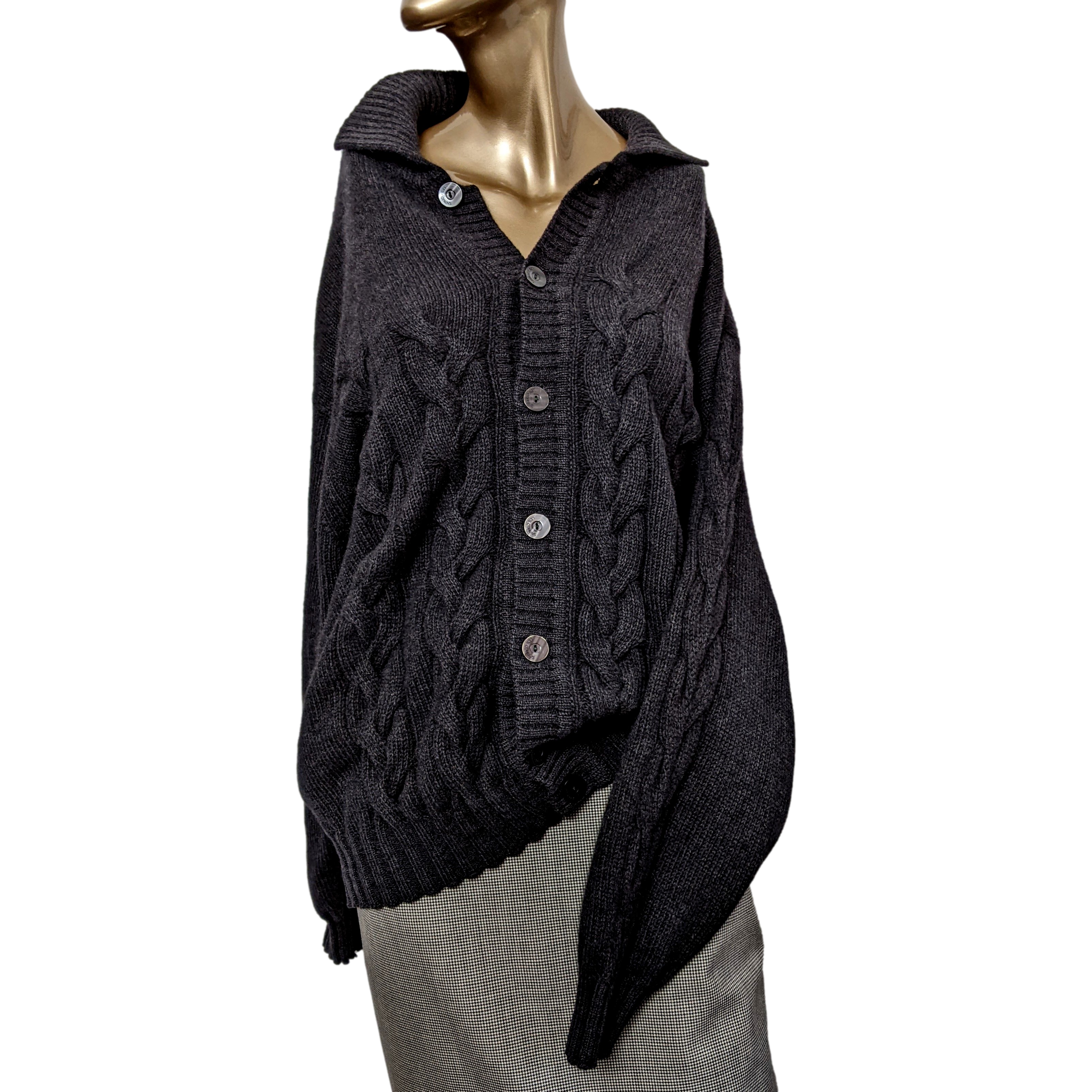 Les Copains Anthracite 100% Cashmere Cable Knit Cardigan Sz52