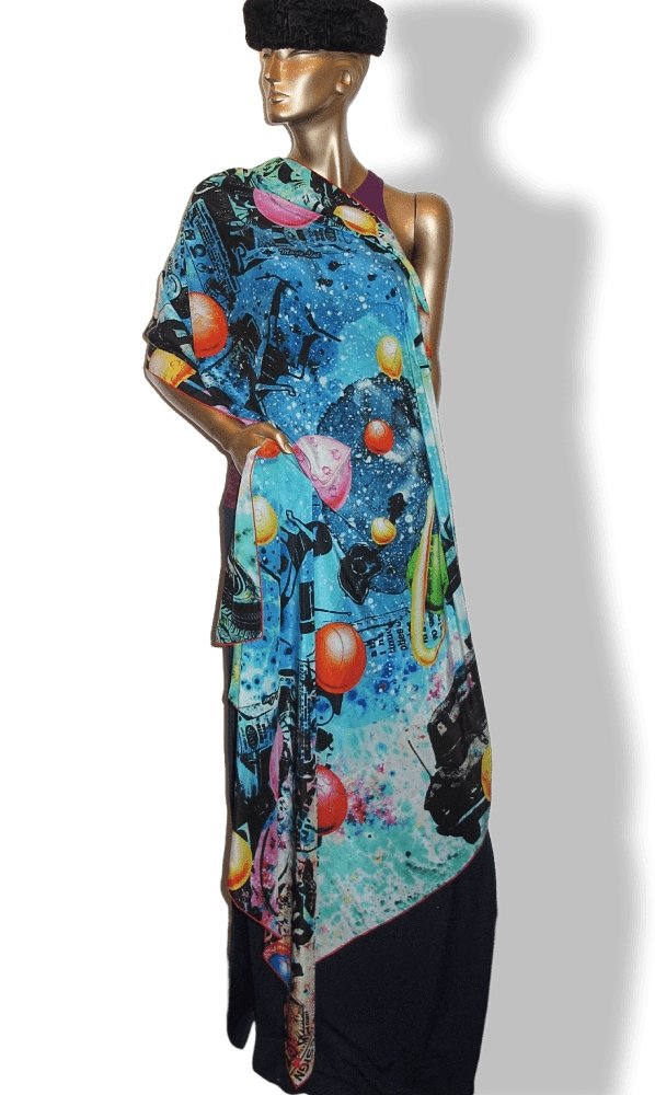 Louis Vuitton & Kenny Scharf 2014 Pop Cosmic Limited Artist Scarf Crepe of Silk Shawl 140 - poupishop