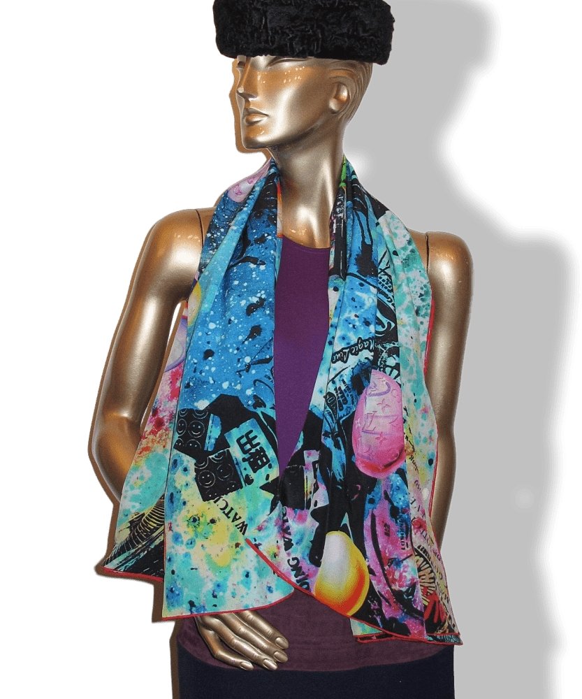 Louis Vuitton & Kenny Scharf 2014 Pop Cosmic Limited Artist Scarf Crepe of Silk Shawl 140 - poupishop