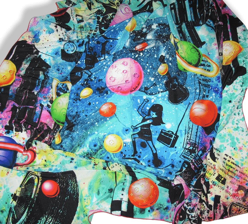 Louis Vuitton & Kenny Scharf 2014 Pop Cosmic Limited Artist Scarf Crepe of Silk Shawl 140 - poupishop