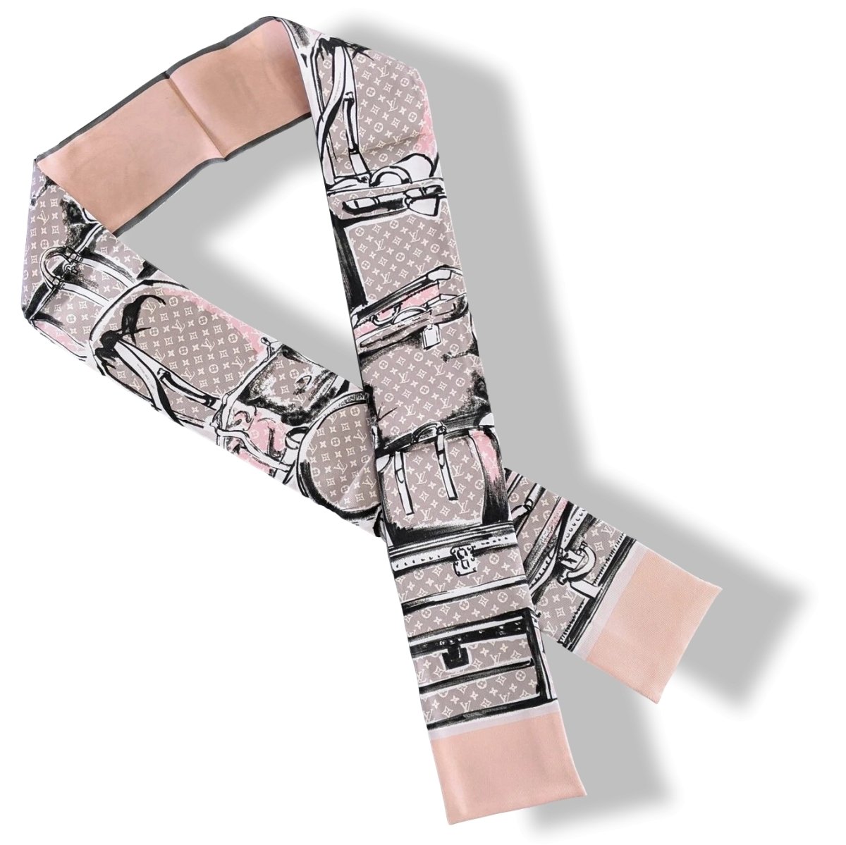 Louis Vuitton Limited Edt Rose TRUNKS Bandeau Twilly Silk Scarf, Rare! - poupishop