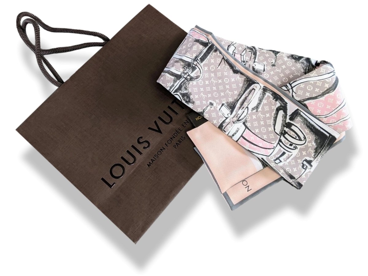 Louis Vuitton Limited Edt Rose TRUNKS Bandeau Twilly Silk Scarf, Rare! - poupishop