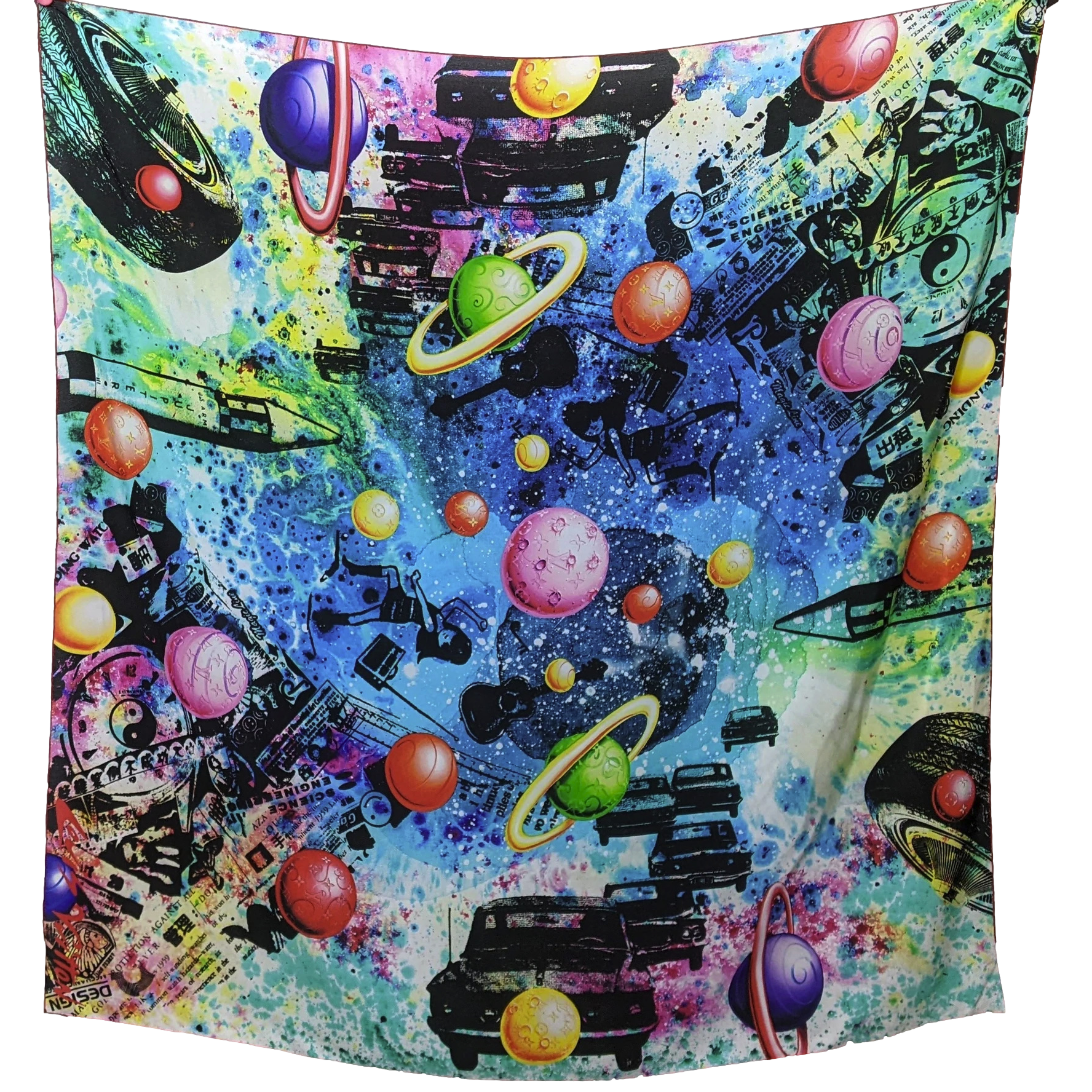 Louis Vuitton & Kenny Scharf 2014 "Pop Cosmic" Limited Artist Scarf Crepe of Silk Shawl 140