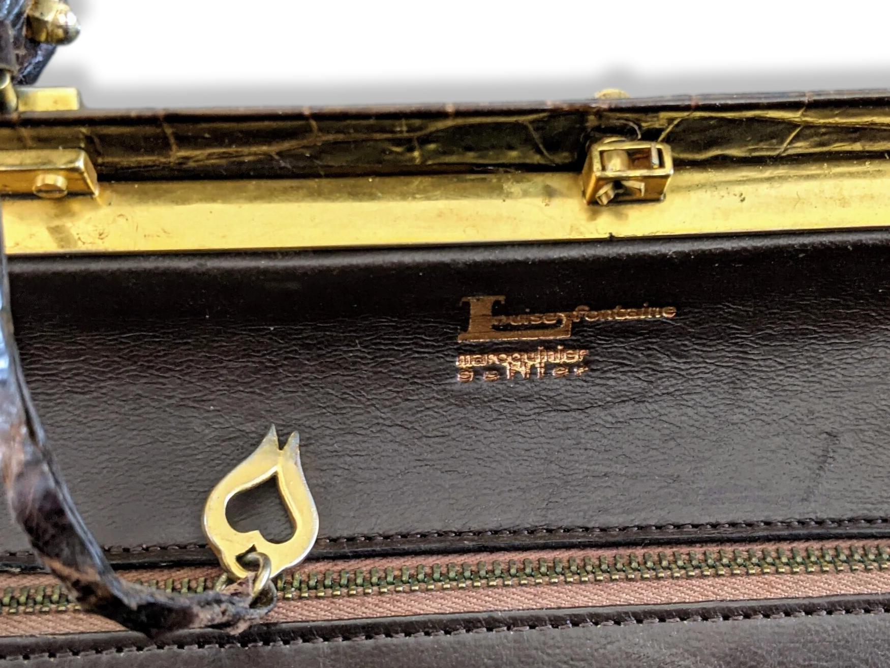 Louise Fontaine 1960s Chocolate Crocodile Big Retro Mallette Doctor Bag 34 with Key, Superb!