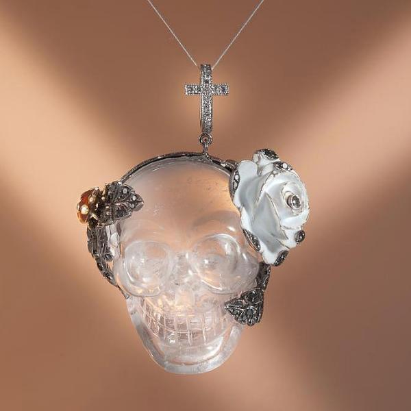 Lydia Courteille Joaillerie Rock Diamonds Crystal Skull Pendant - poupishop