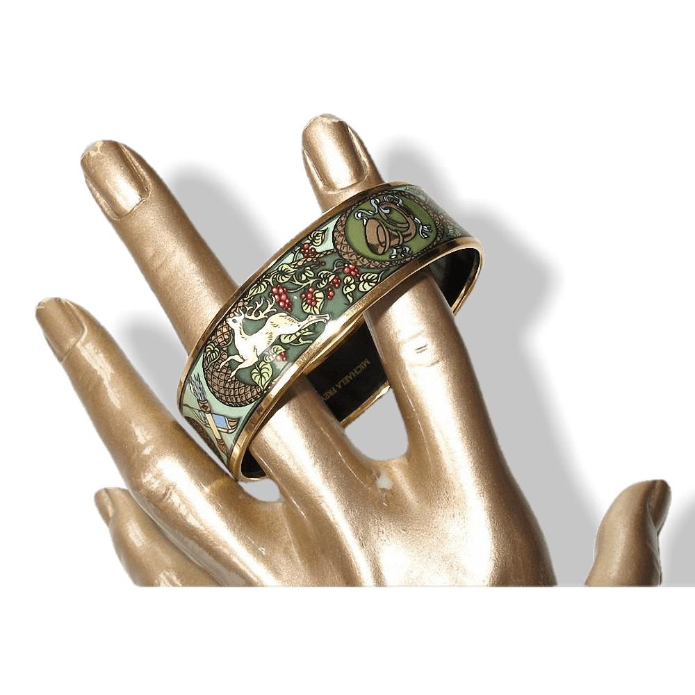 Michaela Frey TEAM Celadon Enamel Hunting Wide Bangle Bracelet - poupishop
