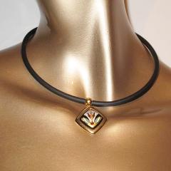 Michaela Frey Wien Gold Enamelled Lotus Choker Necklace, NIB! - poupishop