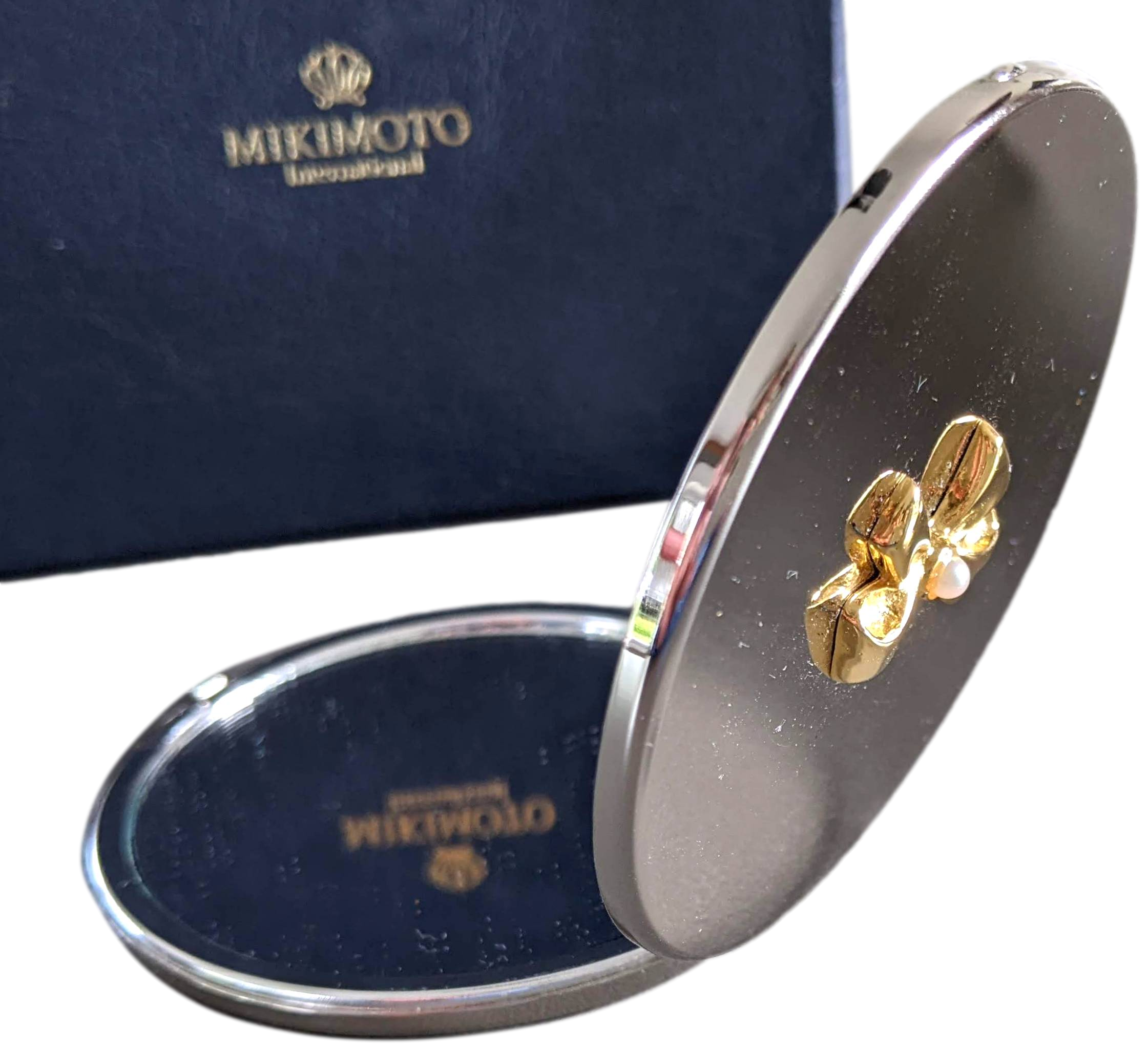 Mikimoto Pocket Make Up Travel Miror 2 faces Knot with small Pearl