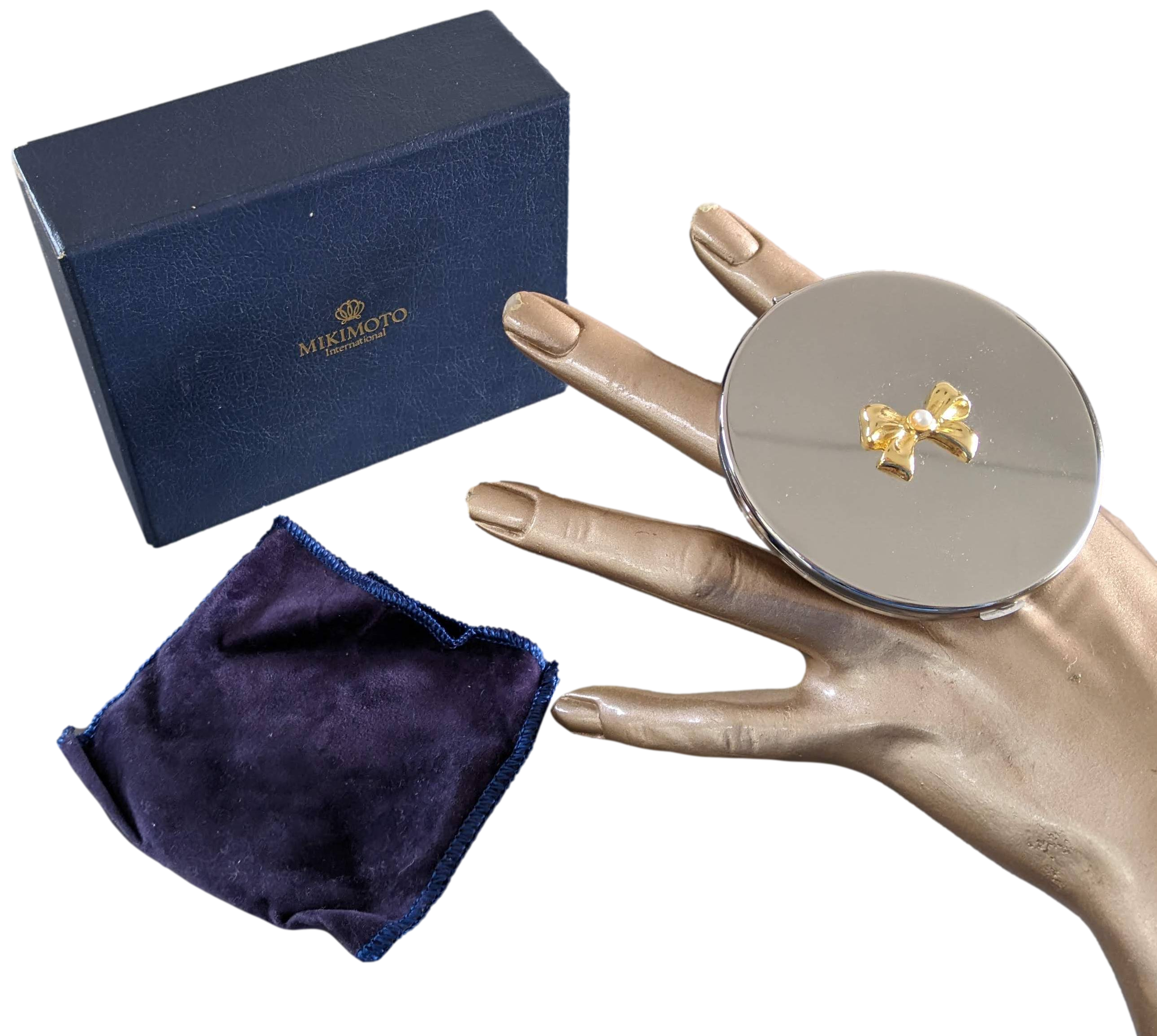 Mikimoto Pocket Make Up Travel Miror 2 faces Knot with small Pearl