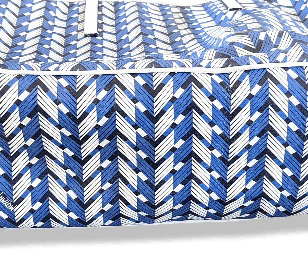 Moynat 2015 Blue/White Leather Casual Week-end RIVAGE TOTE BAG 35 - poupishop