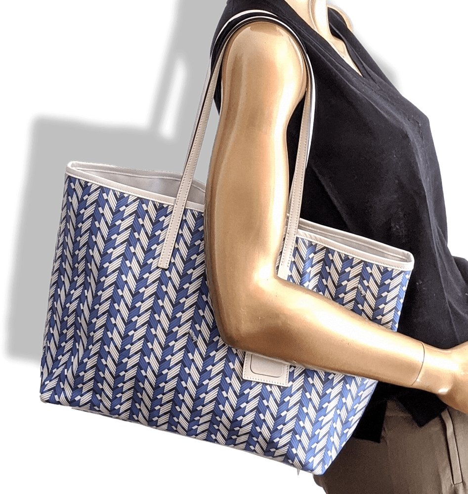 Moynat 2015 Blue/White Leather Casual Week-end RIVAGE TOTE BAG 35 - poupishop