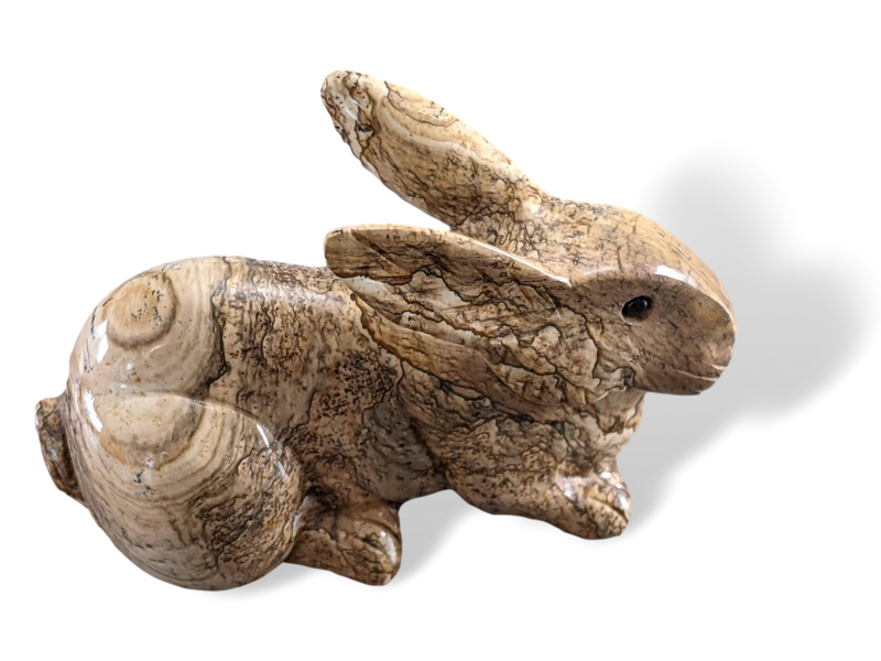 Lovely Natural Stone Small Rabbit with Onyx Eyes Paperweight Presse-Papier, New!