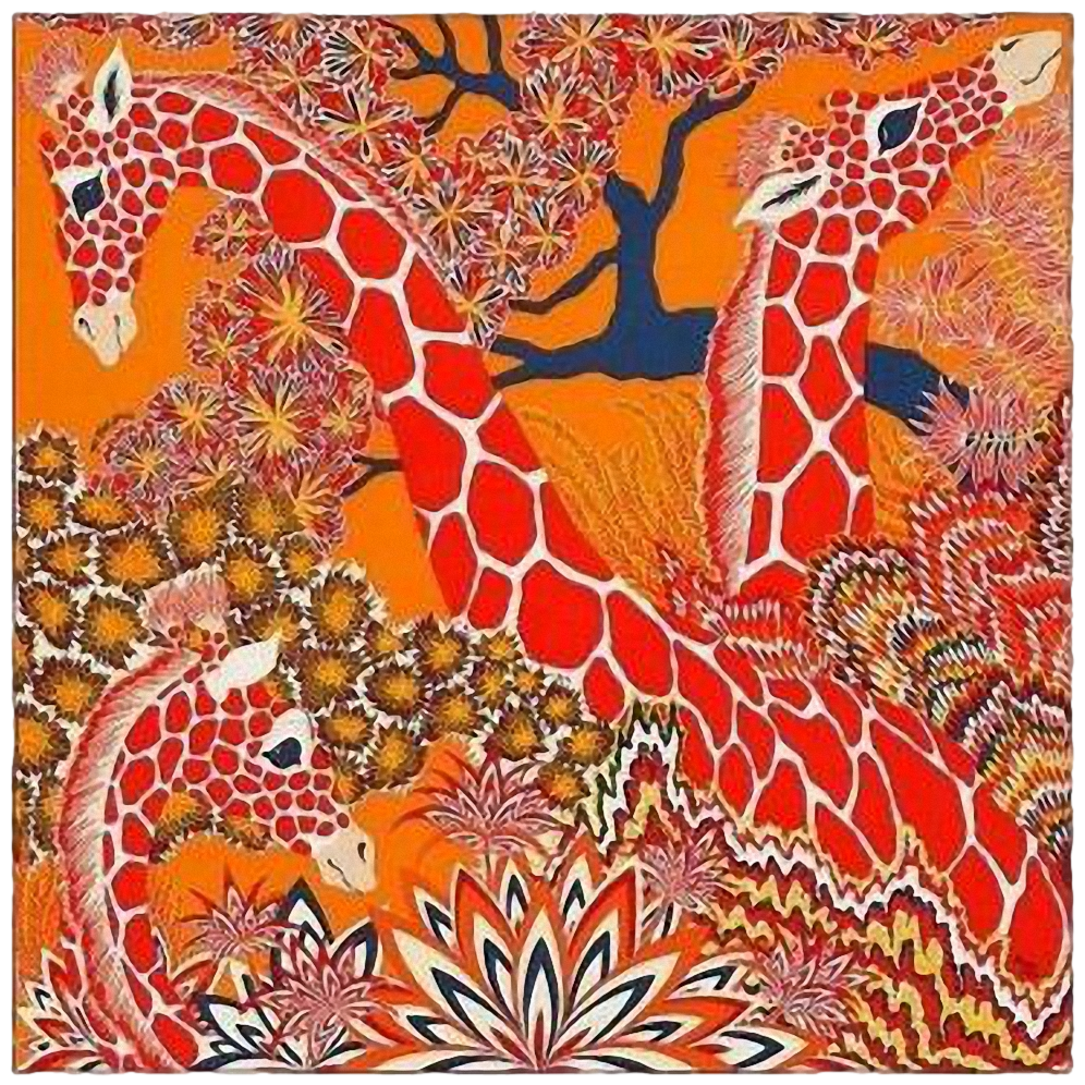 Hermes Orange/Capucine/Marine Girafes "The Three Graces" by Alice Shirley Cashmere Shawl 140