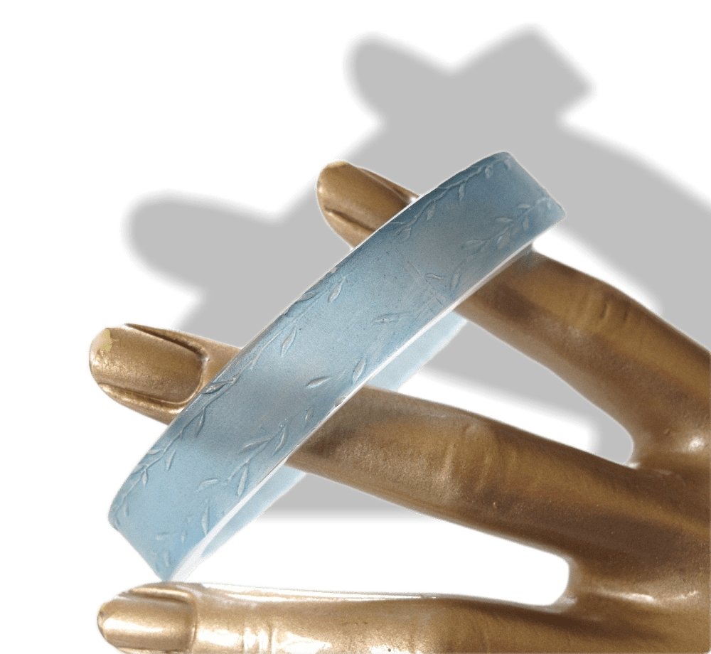 Rene Lalique 1920's Art Deco Frosted Blue Poured Glass Arm Bangle Bracelet, Rare! - poupishop