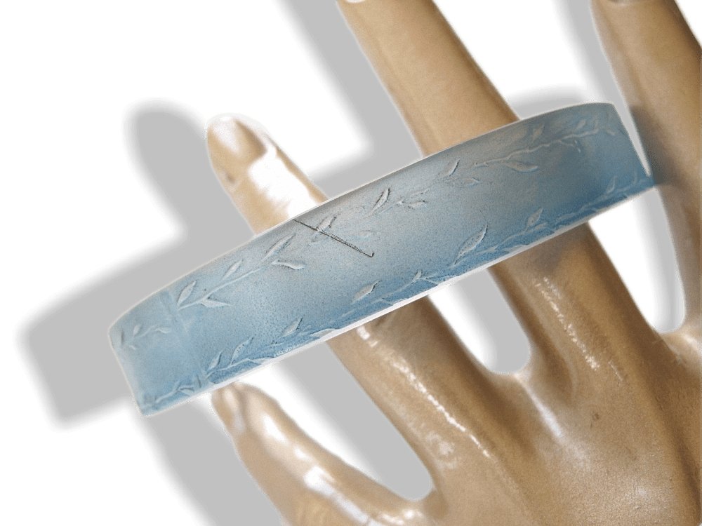 Rene Lalique 1920's Art Deco Frosted Blue Poured Glass Arm Bangle Bracelet, Rare! - poupishop
