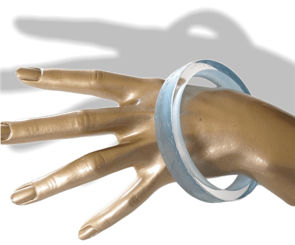 Rene Lalique 1920's Art Deco Frosted Blue Poured Glass Arm Bangle Bracelet, Rare! - poupishop