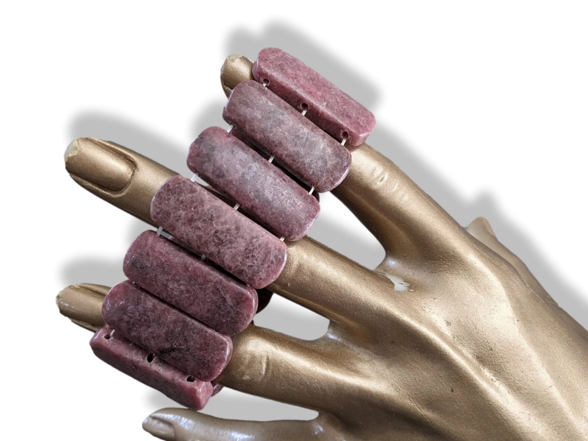 Rhodonite Dark Rose Anti Stress Natural Stone Manchette Bracelet Xtra Wide, NWT! - poupishop