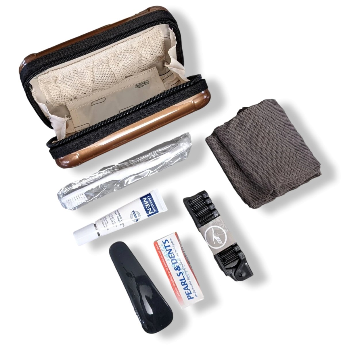 Rimowa Brown Metallic Zipped Cosmetic Kit Clutch Pochette Bag 2 VIP First Class, New! - poupishop