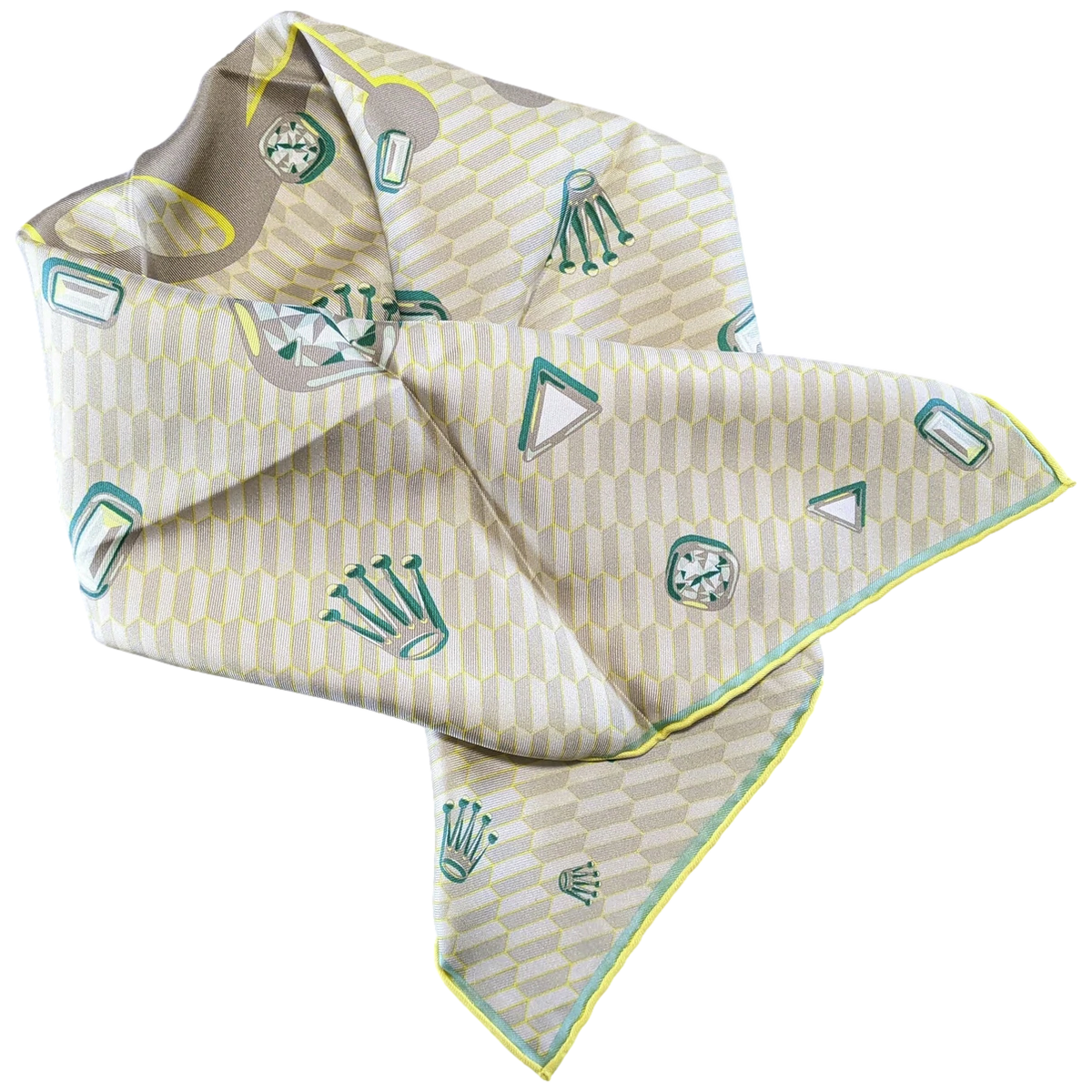 Rolex Pale Yellow/Turquoise VIP Silk Scarf Carre 53 x53 cm