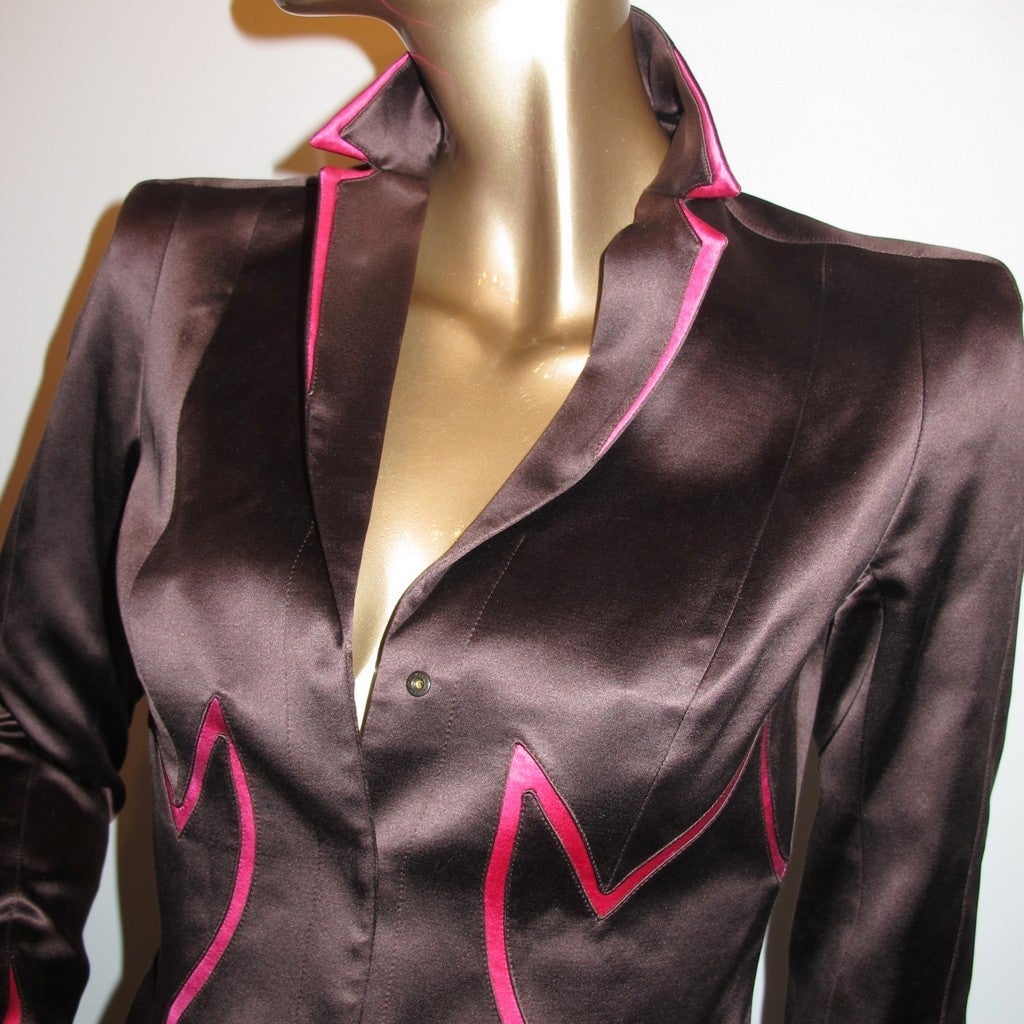 Thierry Mugler Couture 1980s Ebene/Geranium Satin Skirt Suit 2pc Sz40 - poupishop
