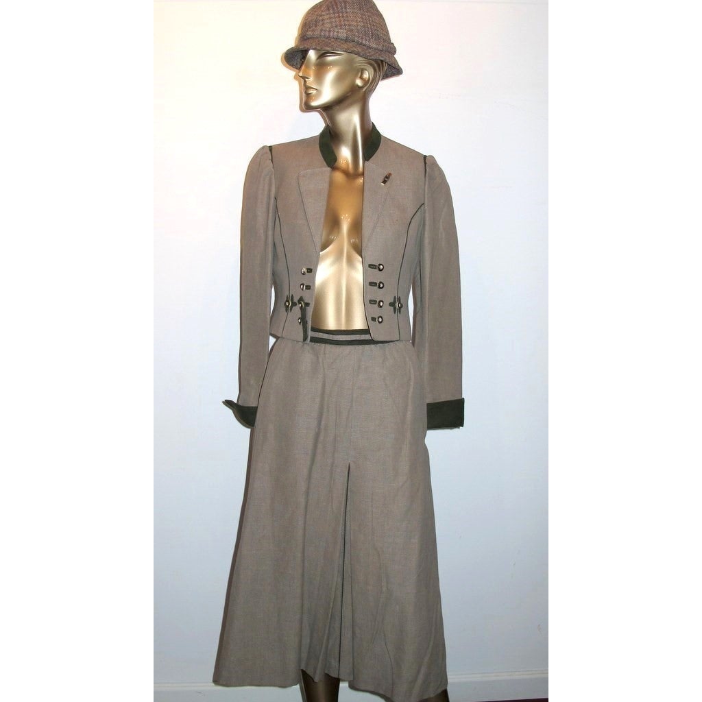 Trachten Stassny Couture Linen/Loden Long Skirt Suit 2pc Sz40 - poupishop