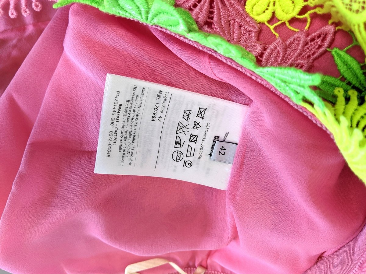 Valentino Yellow/Pink/Green Fluo Crochet Flowers Lined Skirt Sz 42, BNWT! - poupishop