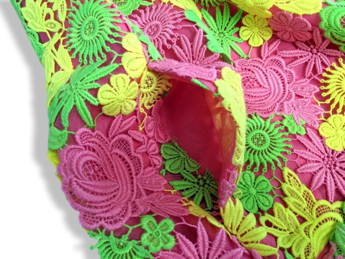 Valentino Yellow/Pink/Green Fluo Crochet Flowers Lined Skirt Sz 42, BNWT! - poupishop