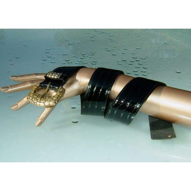 Yves Saint Laurent 80s Black Leather/Croco Design Belt Sz75 - poupishop