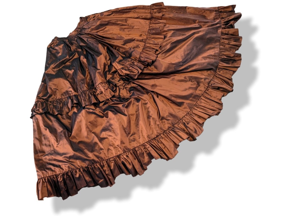 Yves Saint Laurent Rive Gauche Copper Brown Satin of Silk Changeante Long Ruffle Skirt, Rare! - poupishop