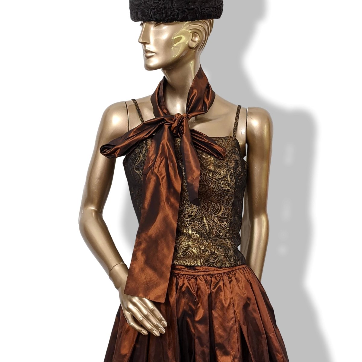 Yves Saint Laurent Rive Gauche Copper Brown Satin of Silk Changeante Long Ruffle Skirt, Rare! - poupishop