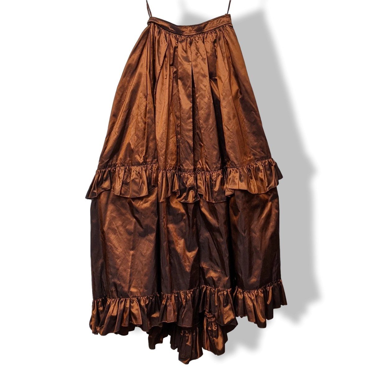 Yves Saint Laurent Rive Gauche Copper Brown Satin of Silk Changeante Long Ruffle Skirt, Rare! - poupishop