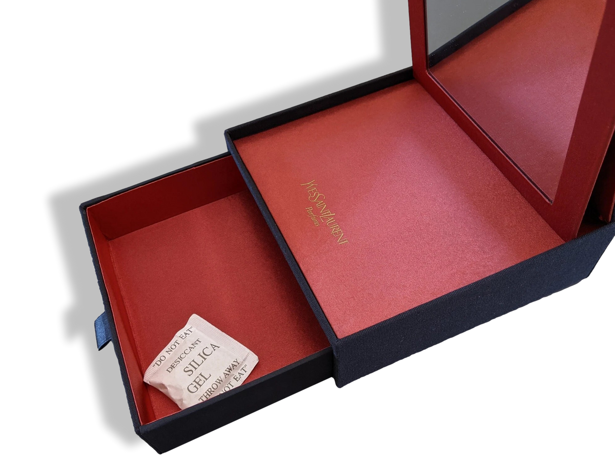 YVES SAINT LAURENT PARFUMS Black Suede Travel Jewels Cosmetic Box YSL with Mirror, New!