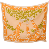 HERMES Orange/Green LES TROIS GRACES Giraffe Print Scarf Pareo GM, Rare in Box!
