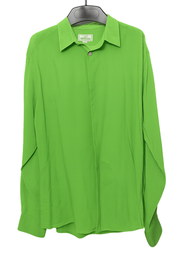 HERMES Green Linen Men's Long Sleeves Shirt, Sz44