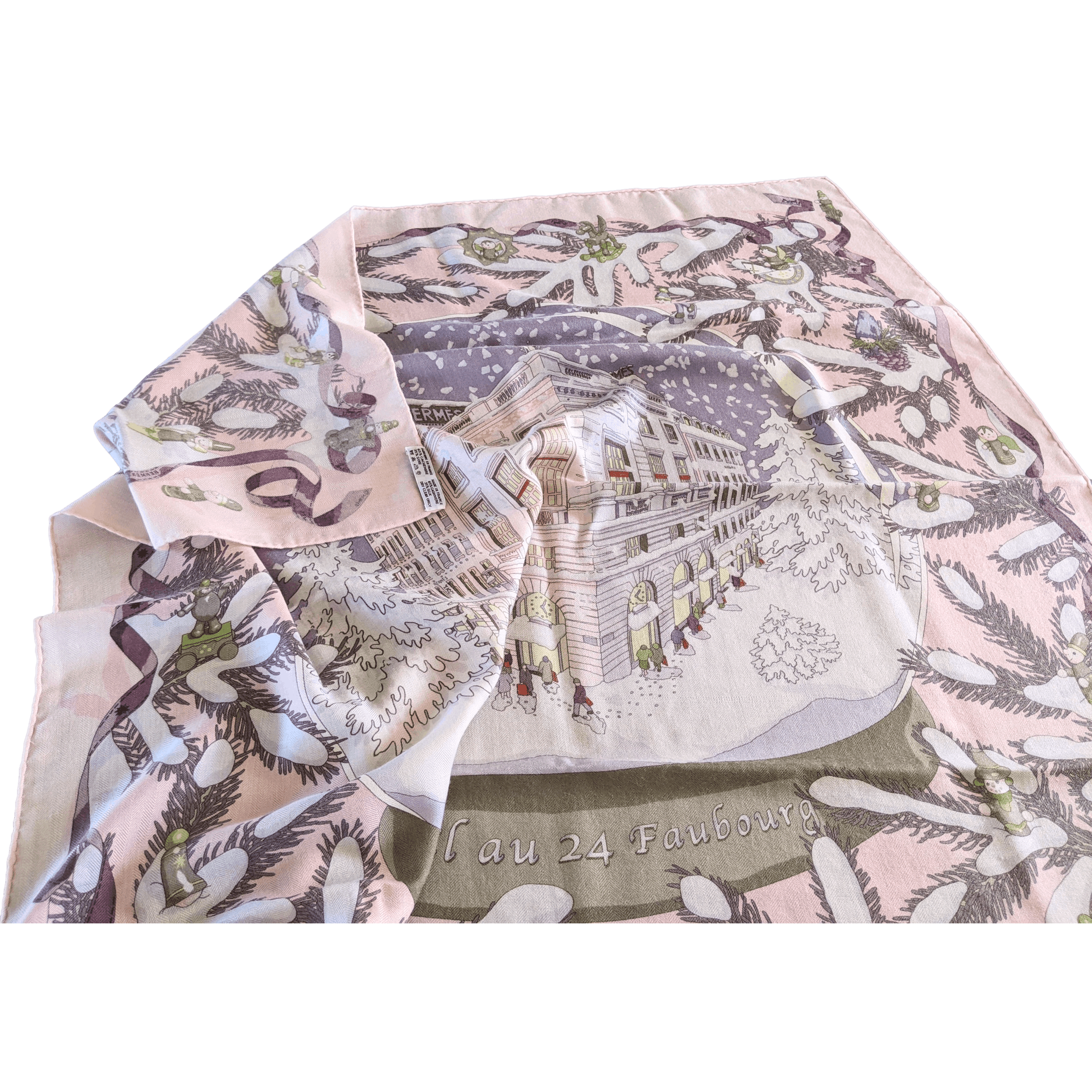 HERMES Noel au Faubourg 24 Pink Cashmere Scarf 90 – Collector Piece by Dimitri Rybaltchenko A20260218