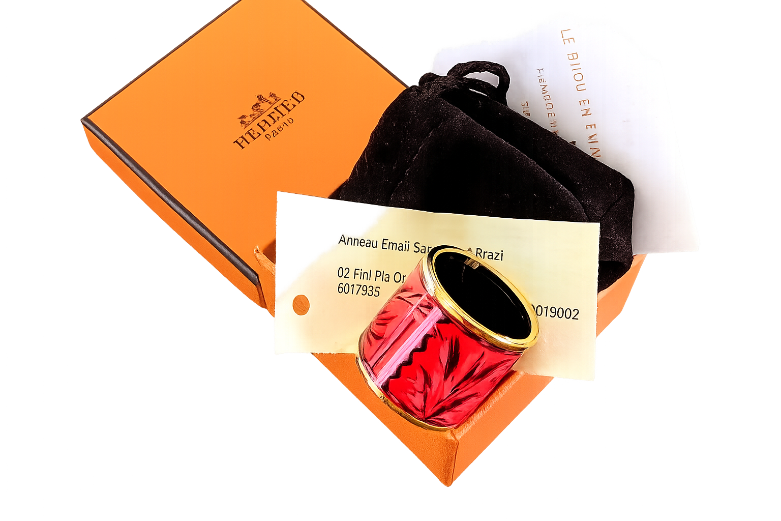 HERMES [73] 2014 Plated Gold/Red Enamel BRAZIL Scarf Ring GHW BNIB!