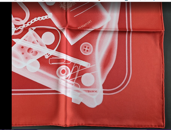 HERMES Vermillon " Pleease Check in " Twill Silk Scarf  90 x 90 cm A20250903