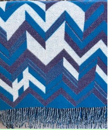 HERMES Blue Chevrons Wool & Cashmere Plaid 130 x 170 cm New!