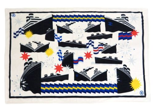 Chanel Marine/Blanc "La Pausa" Terry Cotton Beach Towel XXL 125 x 180 cm, Rare!