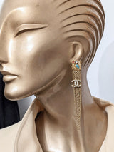CHANEL Owl CC Logo Crystal Tassel Earrings Gold Tone 2018 with Box