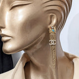 CHANEL Owl CC Logo Crystal Tassel Earrings Gold Tone 2018 with Box