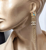 CHANEL Owl CC Logo Crystal Tassel Earrings Gold Tone 2018 with Box