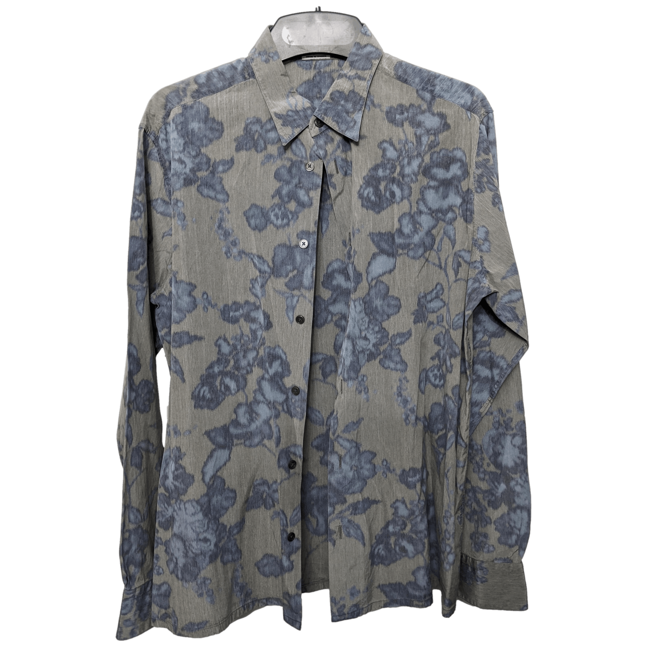 HERMES Flowers SilkCotton Men's Long Sleeves Shirt, Sz42